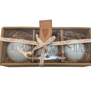 Rae Dunn Christmas Ornaments Set Of 3 With Peace Snow Christmas Pale Blue NWT